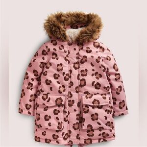 Mini Boden Pink Leopard Print Puffer Jacket Size 6-7